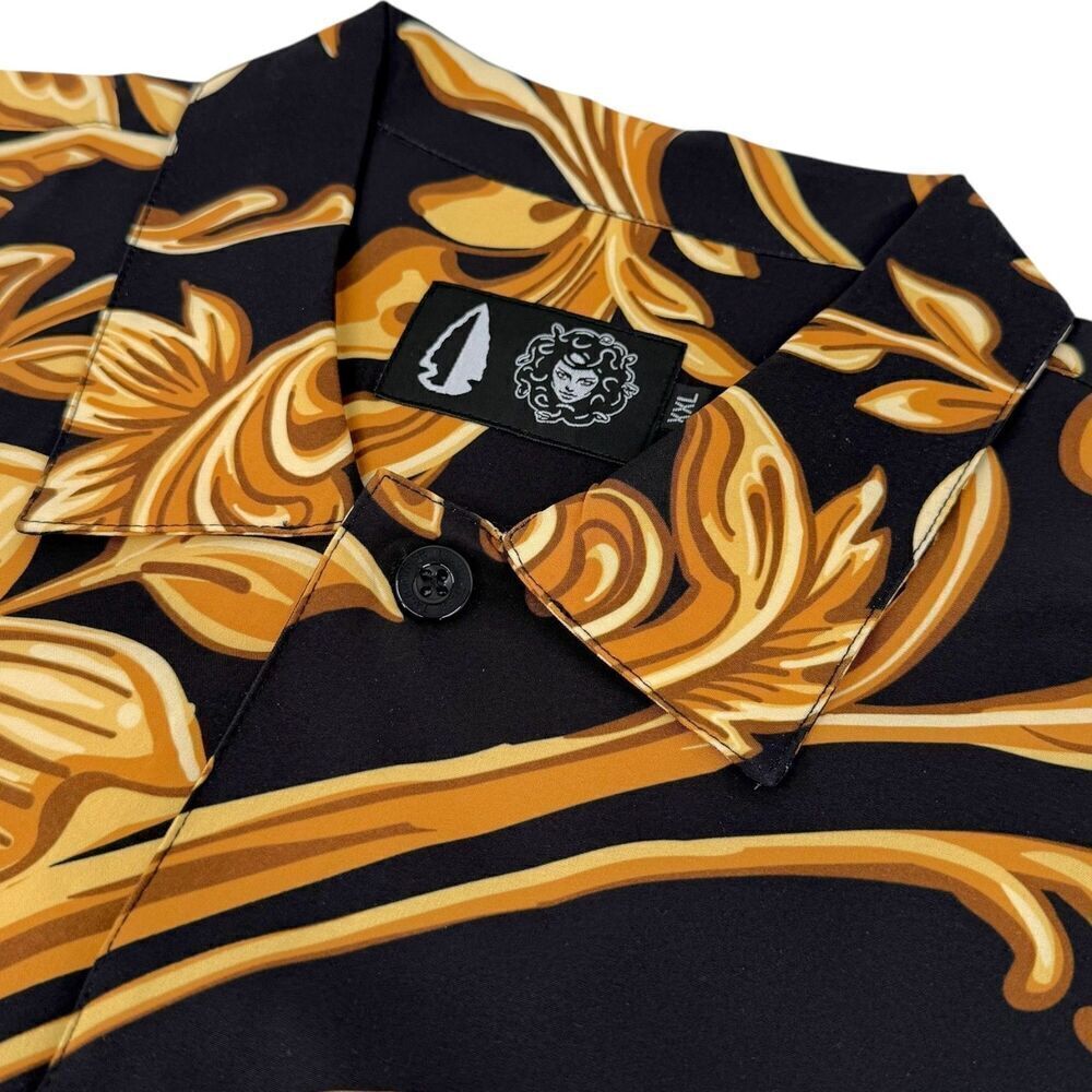 NEW Tachuntfish Men's The Mojito Baroque Floral Button Down Shirt Black/Gold XXL